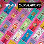 Assorted TRUBAR protein bar packages in multiple flavors, colorful wrapper lineup.