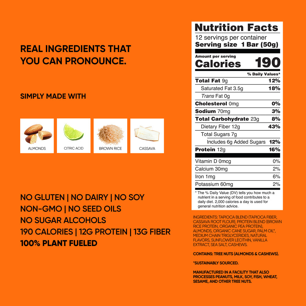 TRUBAR nutrition facts panel for 'I Scream for Orange Cream' protein bar flavor