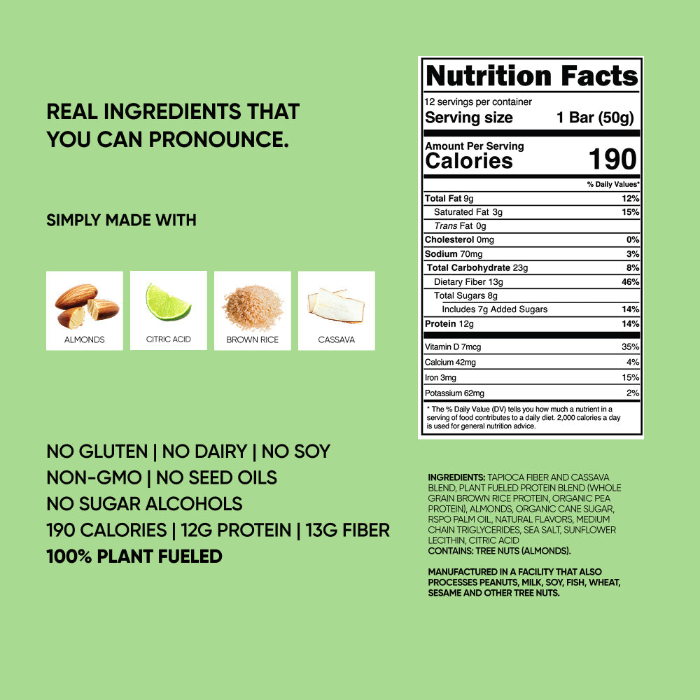 TRUBAR key lime protein bar back label with Nutrition Facts and ingredient list
