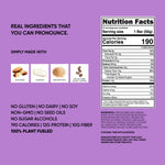 Protein bar nutrition and ingredients panels on purple pouch