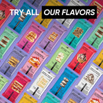 Assorted TRUBAR protein bars variety pack with colorful wrappers in rows