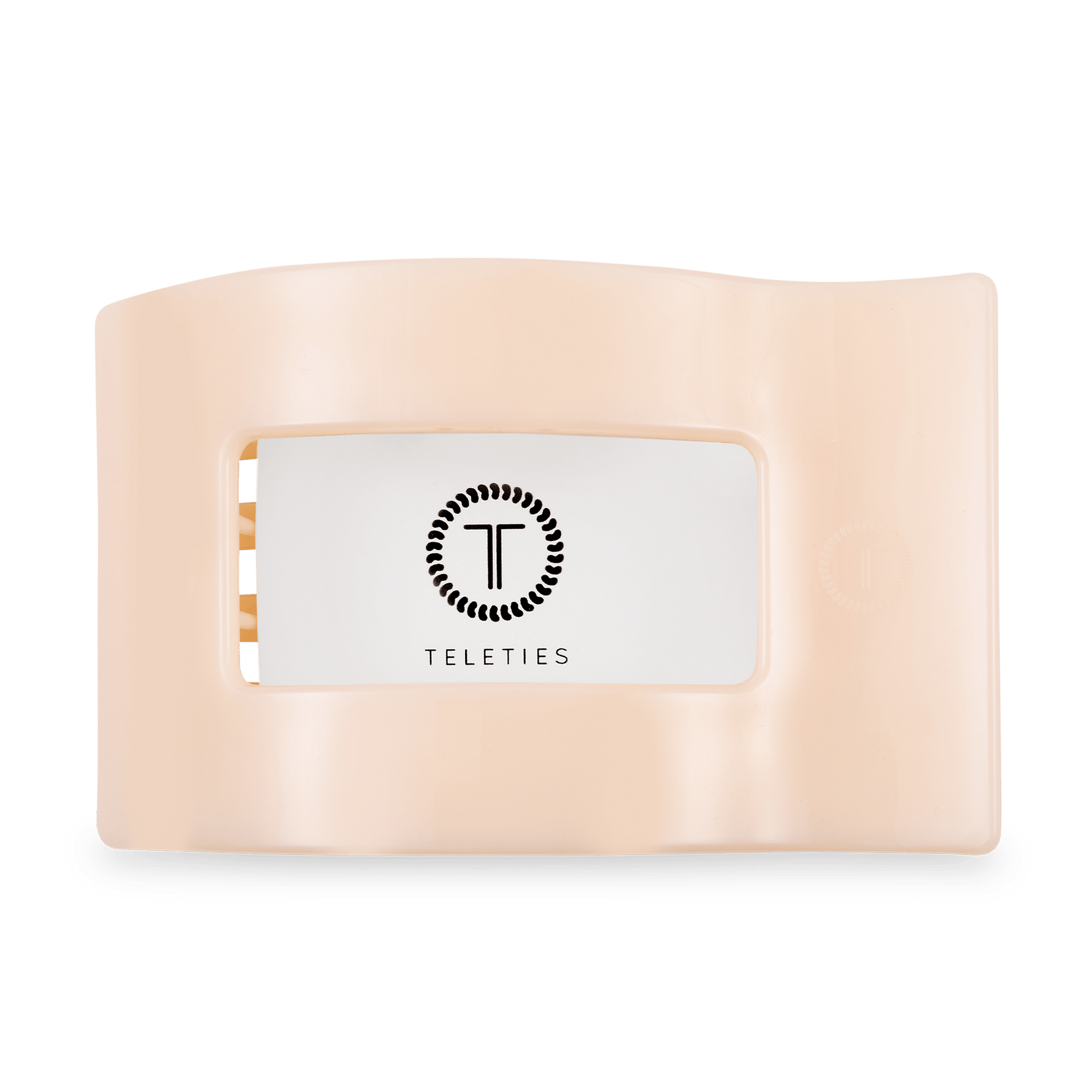 Large flat rectangle hair clip in almond beige with TELETIES logo on front