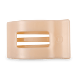 Large flat rectangle hair clip, almond beige, open window design with embossed mark