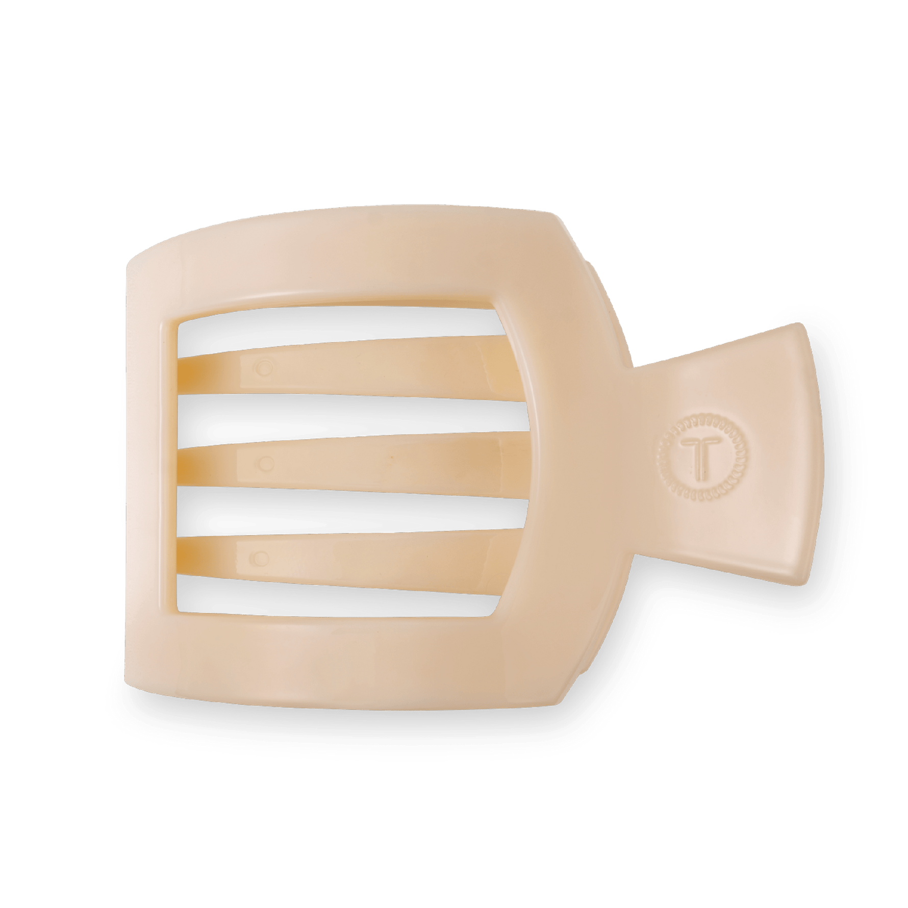 Almond beige large flat square hair clip, open rectangular prongs