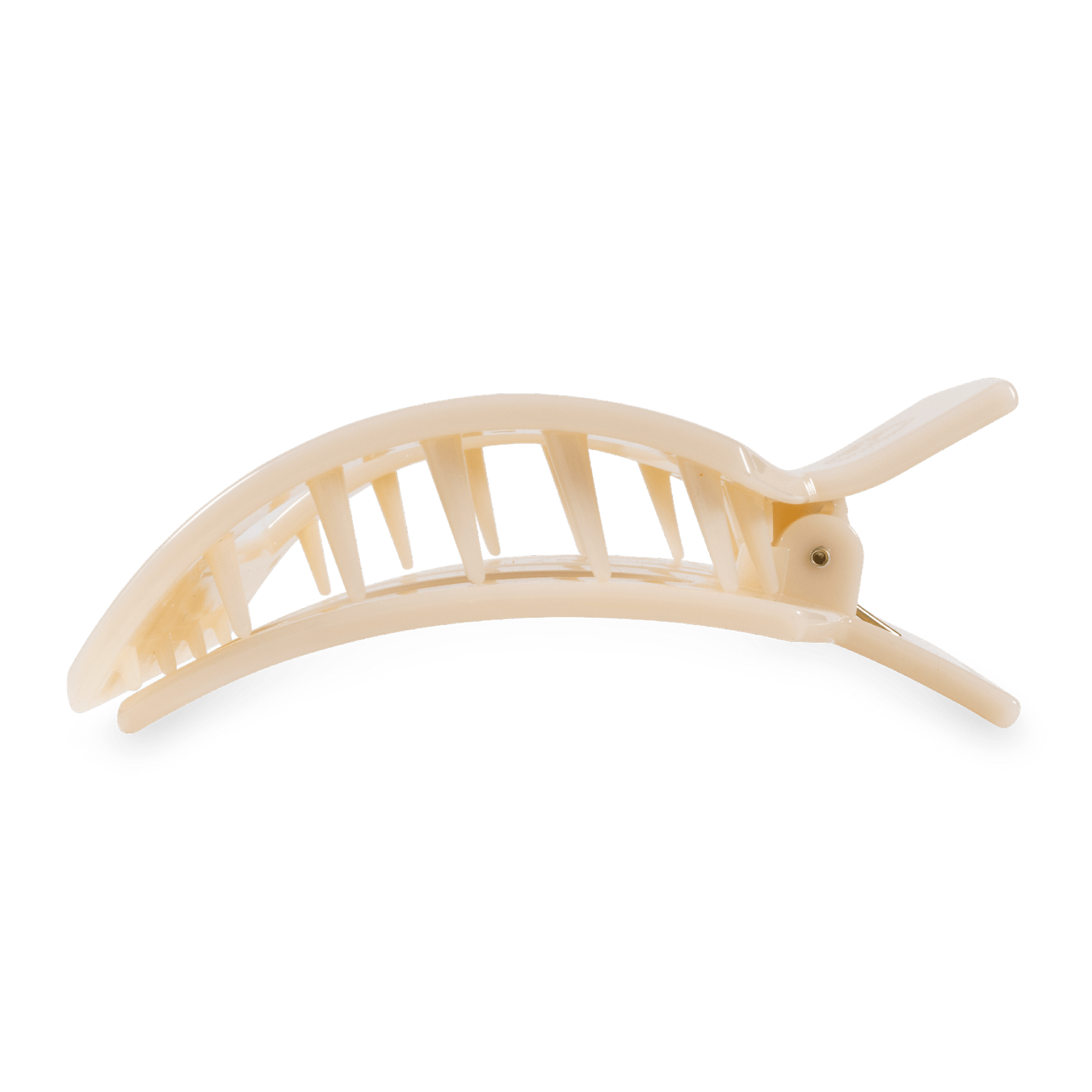 Almond beige large flat square hair clip, curved top with prongs