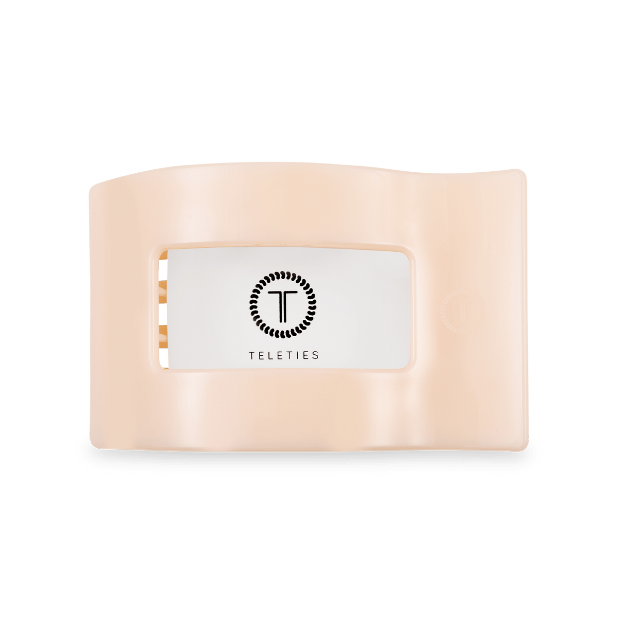 Teleties almond beige medium flat rectangle hair clip with logo cutout