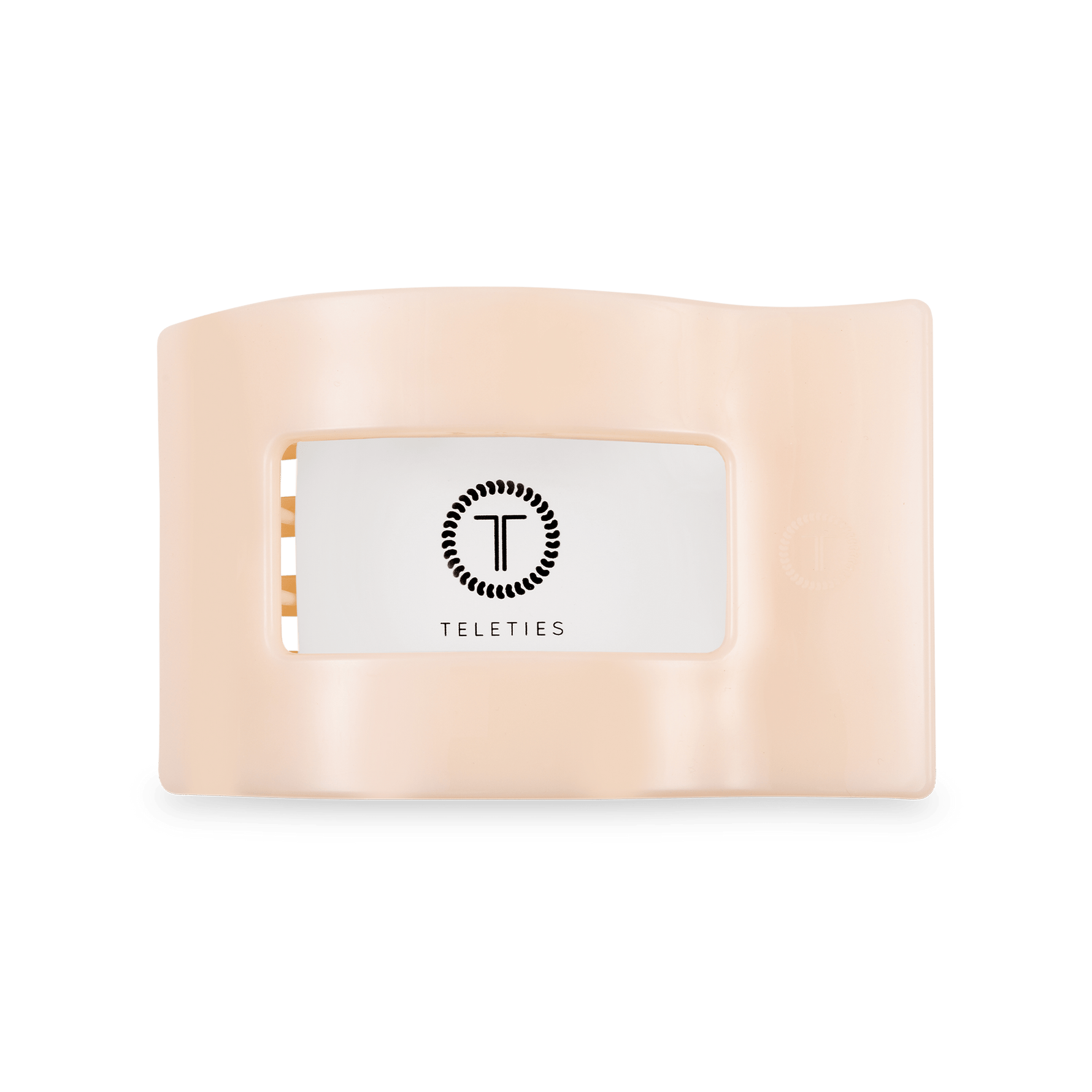 Teleties almond beige medium flat rectangle hair clip with logo cutout