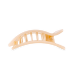 Almond beige flat rectangle hair clip with arched prongs, side view