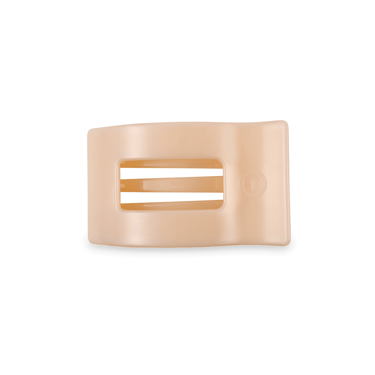 Almond beige small flat rectangle hair clip with inset striped detail