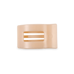 Almond beige small flat rectangle hair clip with inset striped detail