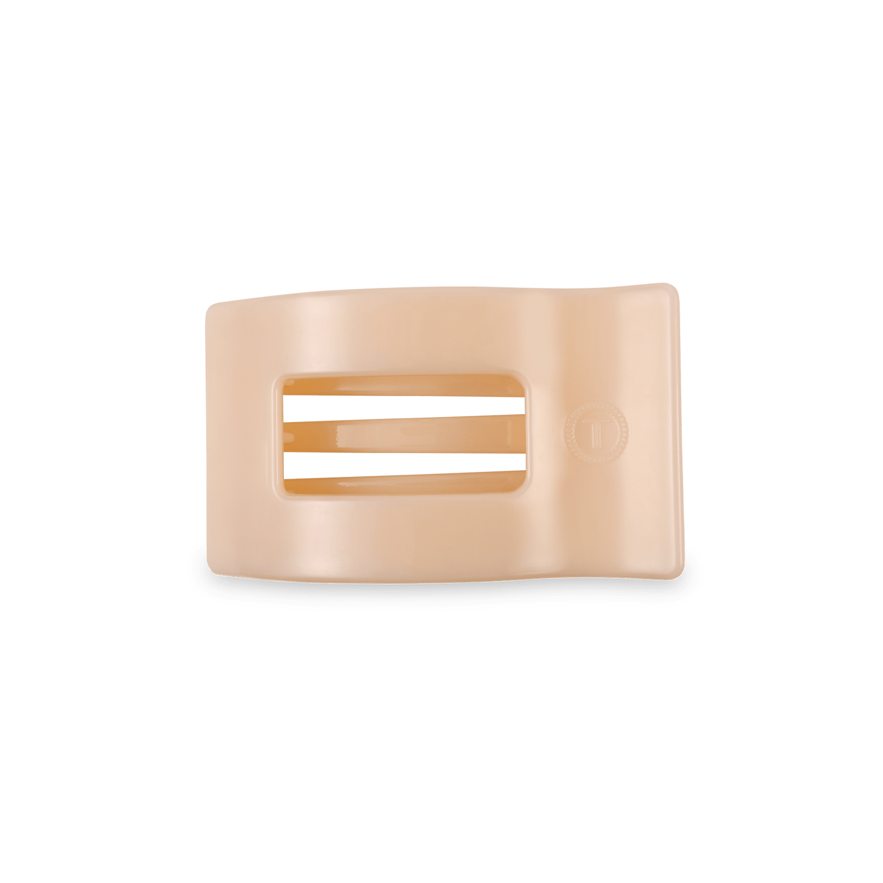 Almond beige small flat rectangle hair clip with inset striped detail