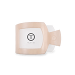 Almond beige flat square hair clip with Teleties logo on the back