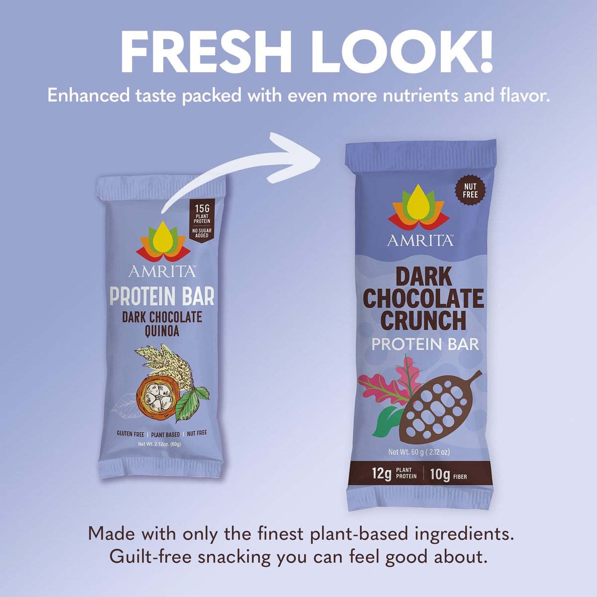 Blue wrapper dark chocolate protein bar sachet and bar side by side