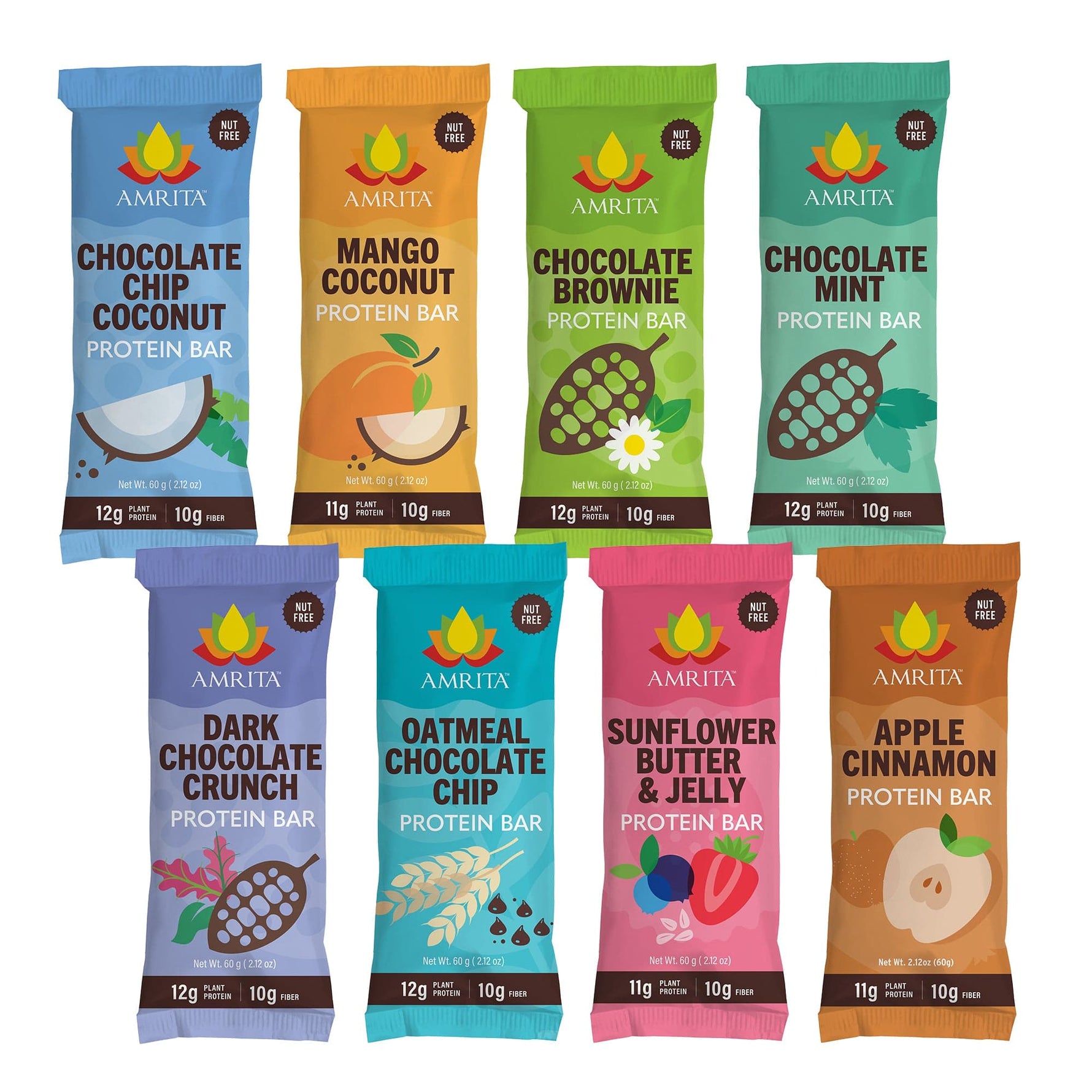 Assorted Amrita protein bars starter pack, 8 flavors in individual wrapped packs