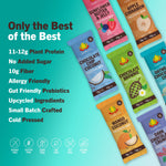 Assorted protein bar wrappers in multiple flavors from the variety pack