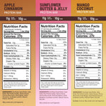 Front nutrition panels for apple, sunflower, and mango protein bars