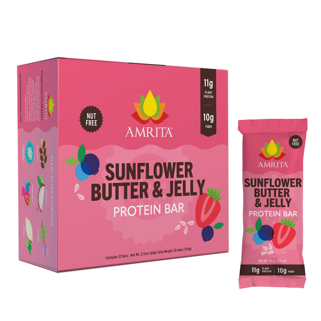 Sunflower butter and jelly protein bar with AMRITA box and wrapped bar, 1 serving