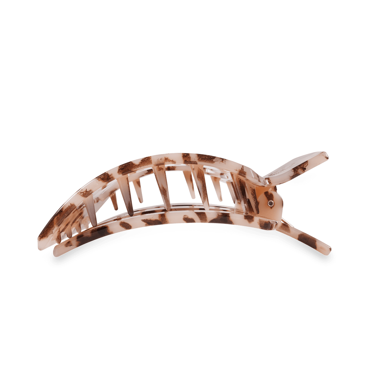 Blonde tortoise flat square hair clip, side view with prong detail