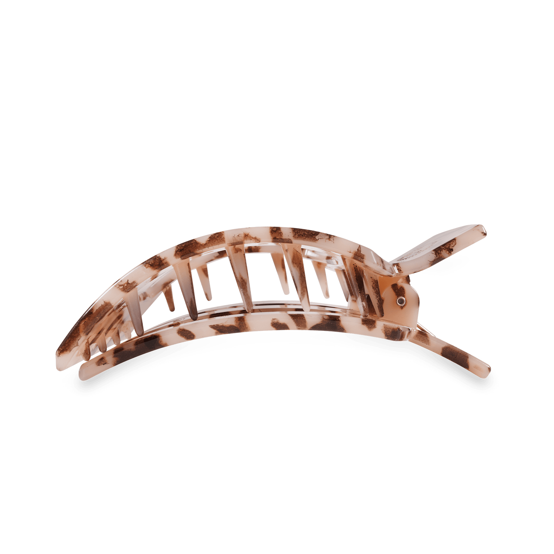 Blonde tortoise flat square hair clip, side view with prong detail