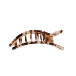 Tortoise-pattern medium hair clip viewed from the side, flat rectangular shape