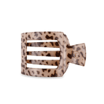 Medium flat square tortoise hair clip with three prongs, beige leopard pattern.