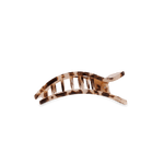 Small curved hair clip with blonde tortoise pattern and gold-tone teeth