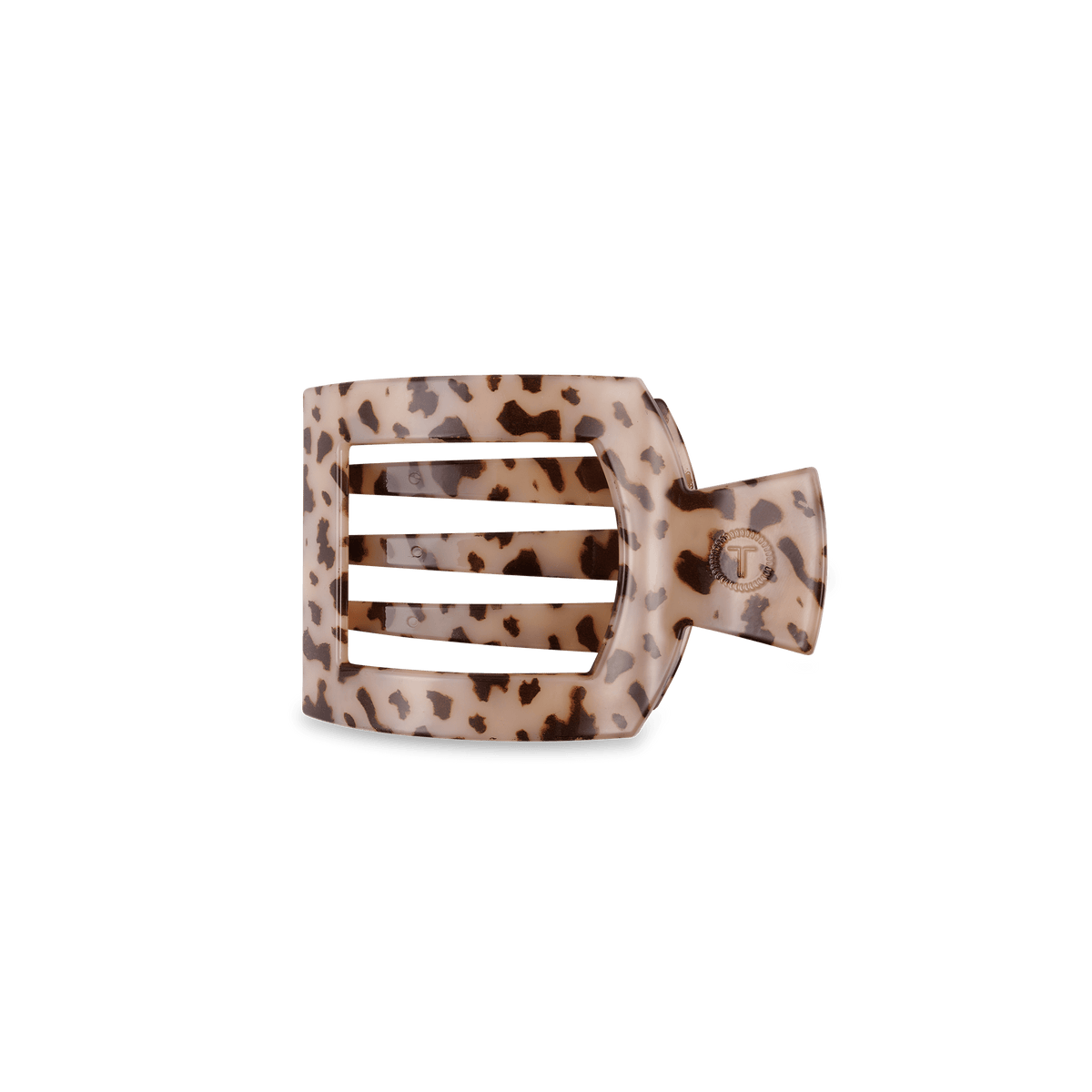 Small tortoise-effect square flat hair clip with leopard print pattern