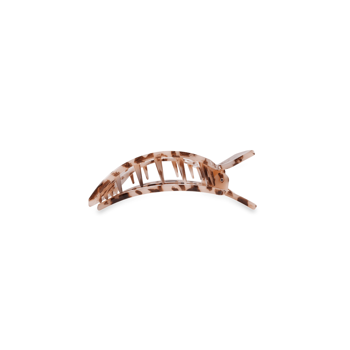 Tortoise-effect arched hair clip with rectangular cutout and prongs