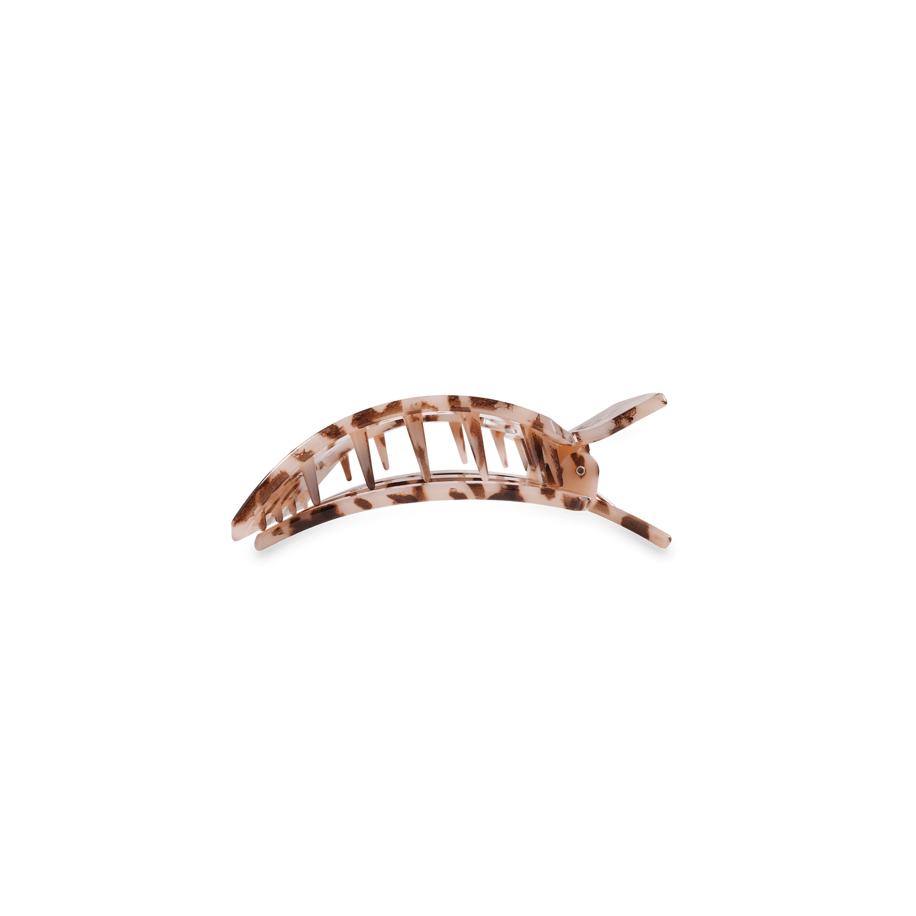 Tortoise-effect arched hair clip with rectangular cutout and prongs
