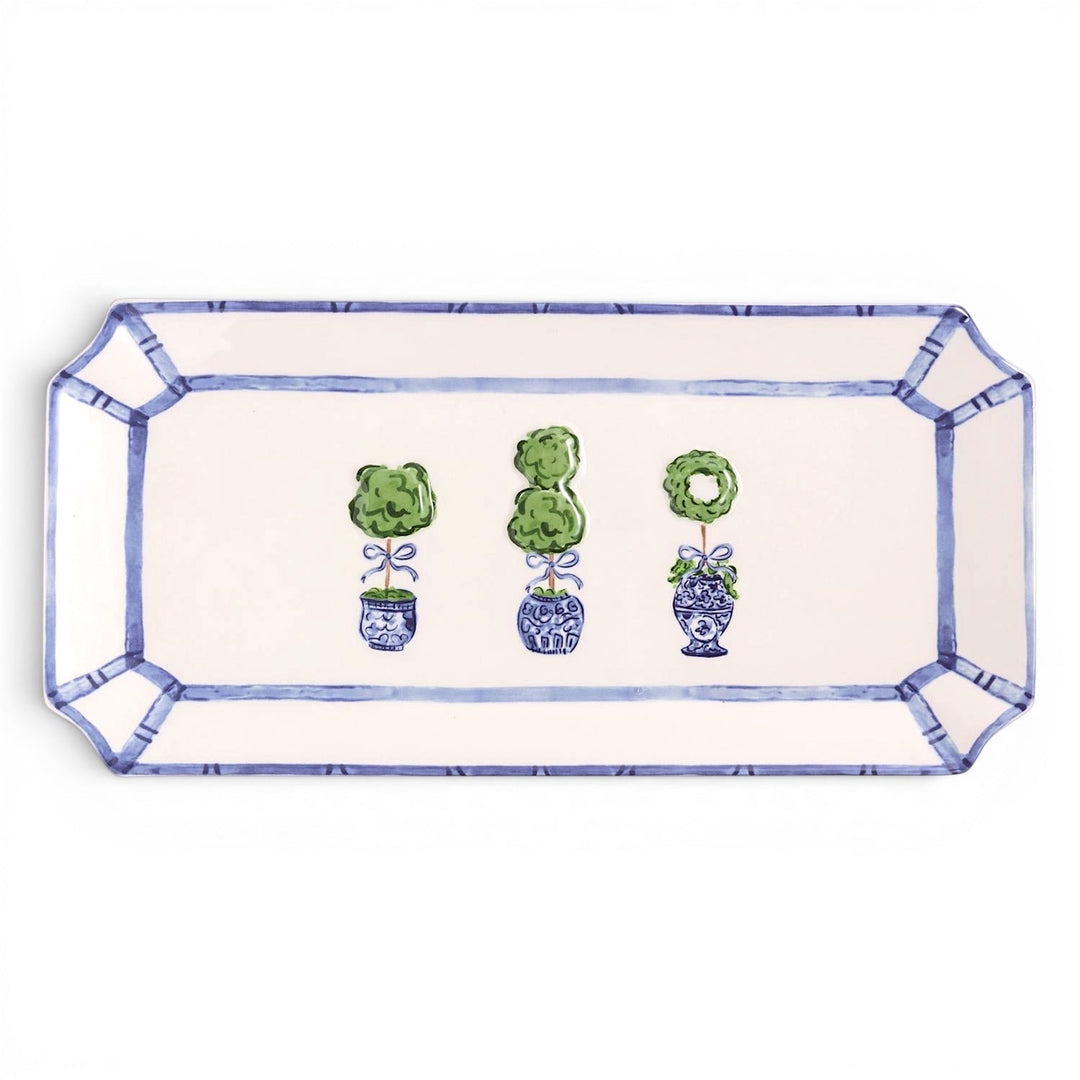 Blue & White Topiary Ceramic Tray