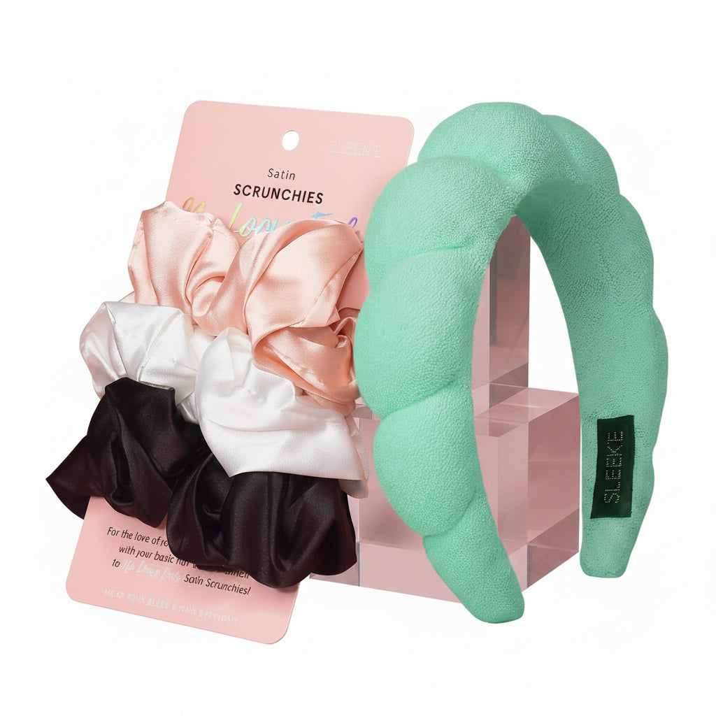 Cloud Nine Hair Essentials Bundle (Spa Headband & Satin Scrunchies)