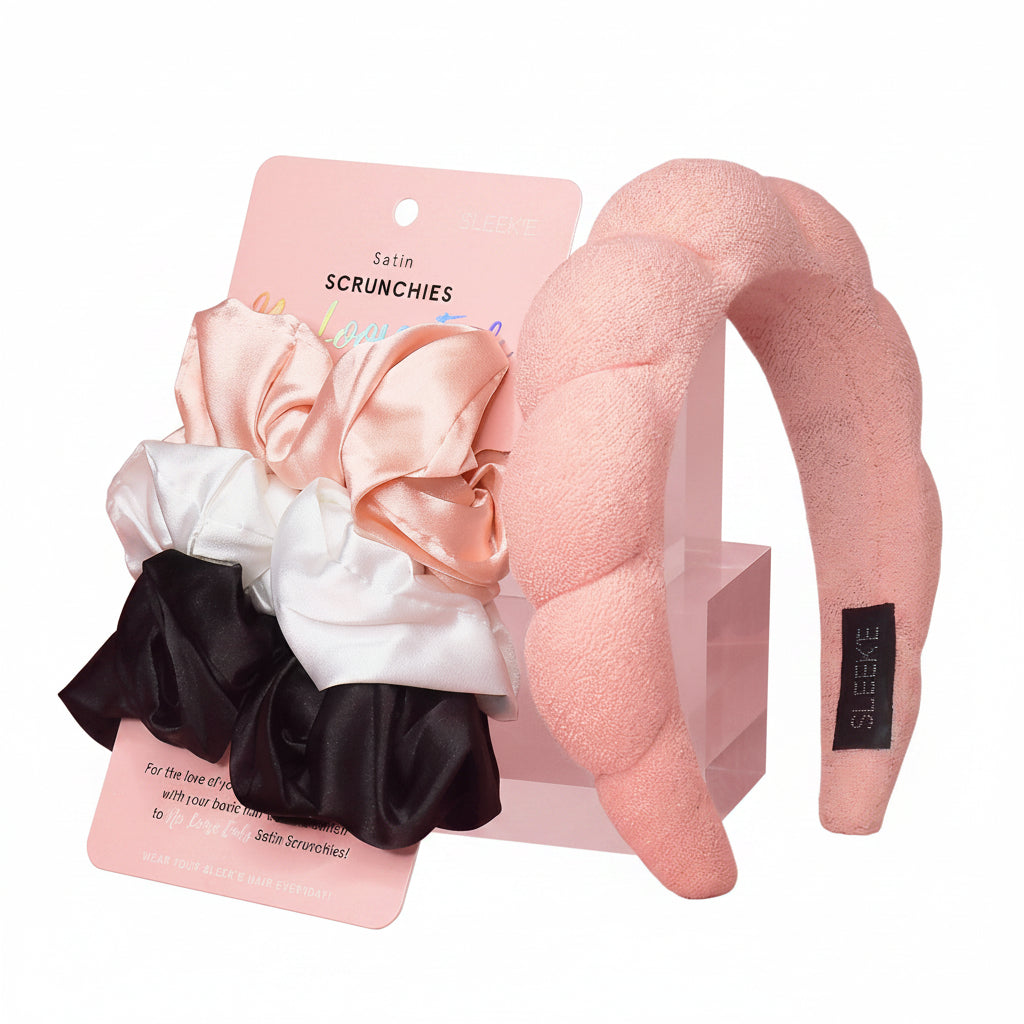 Cloud Nine Hair Essentials Bundle (Spa Headband & Satin Scrunchies)