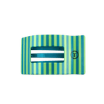 Medium flat rectangle hair clip with teal and lime vertical stripes