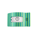 Medium flat rectangle hair clip with white inner panel and teal green stripes
