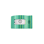 Teal and blue striped flat rectangle hair clip with white TELETIES label
