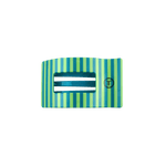 Teal and blue striped flat rectangle hair clip with dark prongs