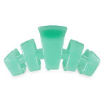 Large mint green claw hair clip, three-prong design with open jaws