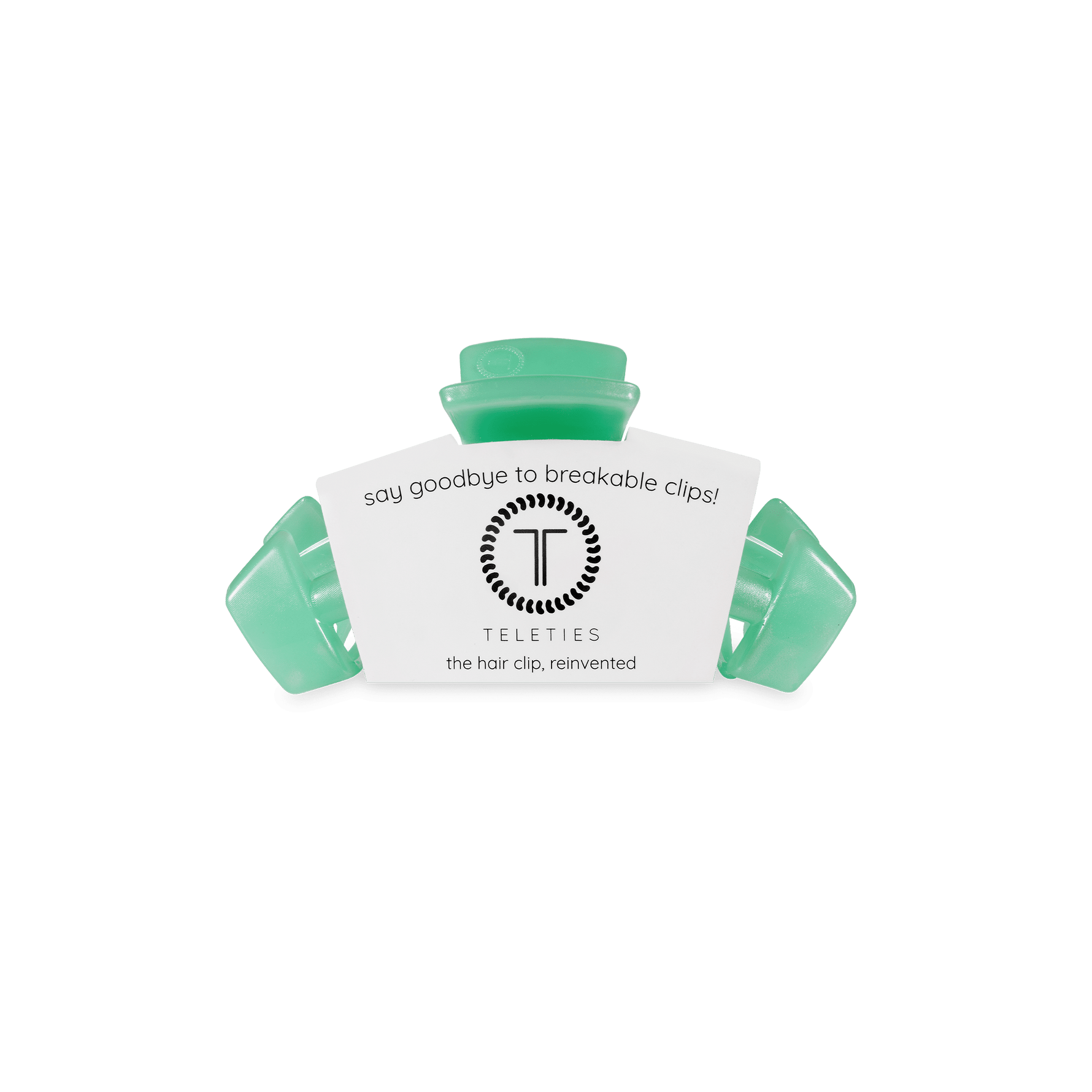 Mint green claw clip in package with slide-in prongs