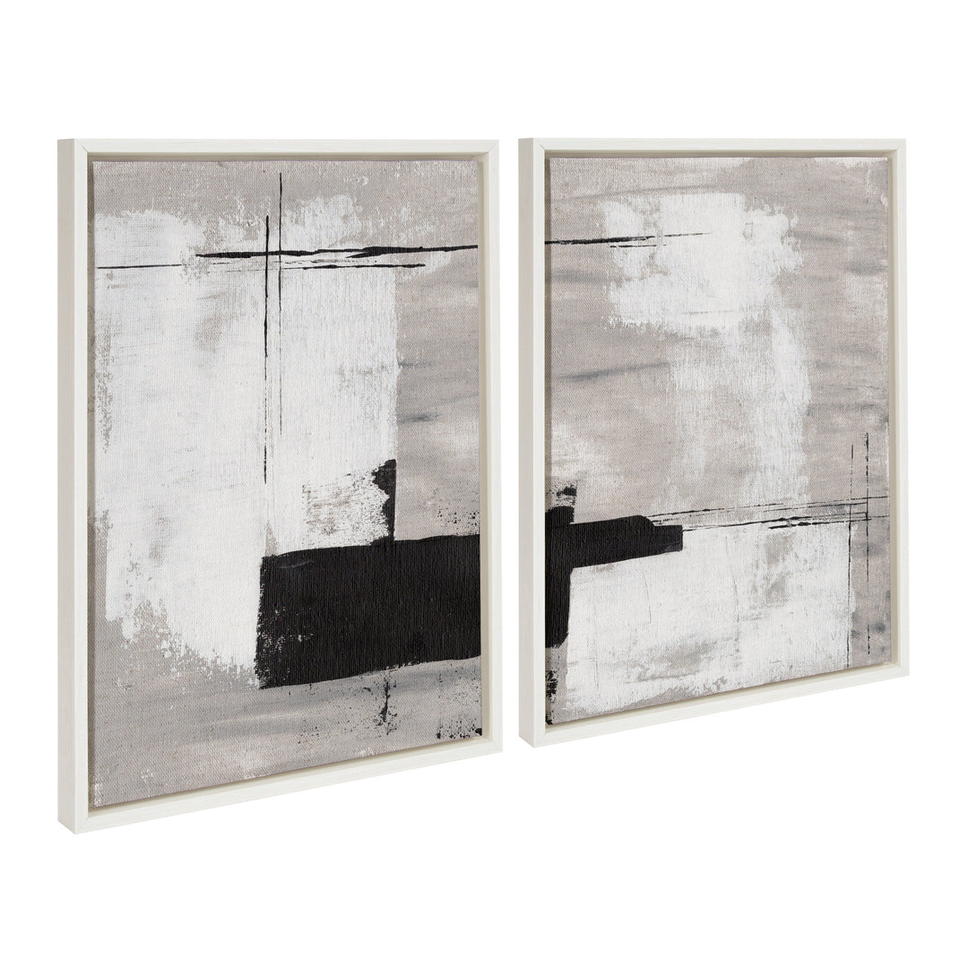 Sylvie Line Left and Right Neutral Linen Framed Canvas Art Set by Nikita Jariwala
