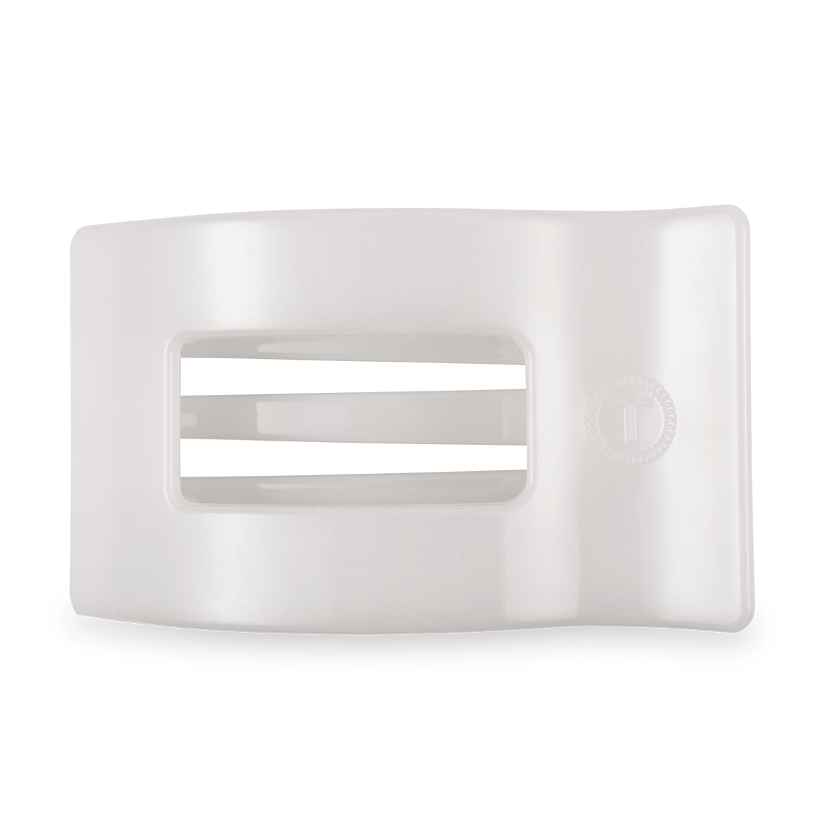 Large flat rectangle hair clip, coconut white, with centered opening