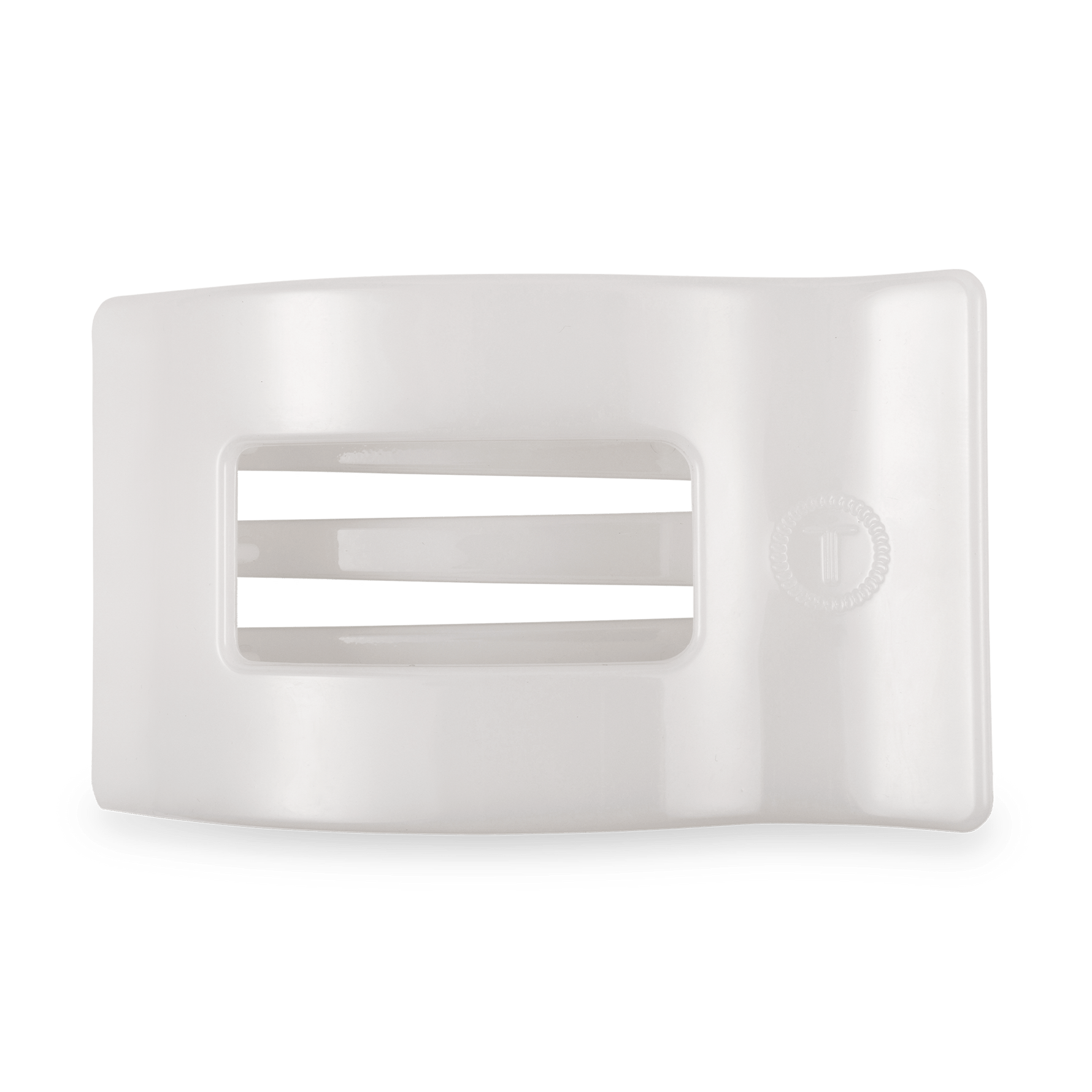 Large flat rectangle hair clip, coconut white, with centered opening