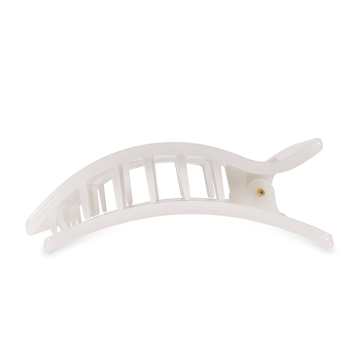 Large flat rectangle hair clip in coconut white, side view with teeth