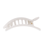 Large flat rectangle hair clip in coconut white, side view with teeth