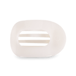 White flat round large hair clip with two-prong design