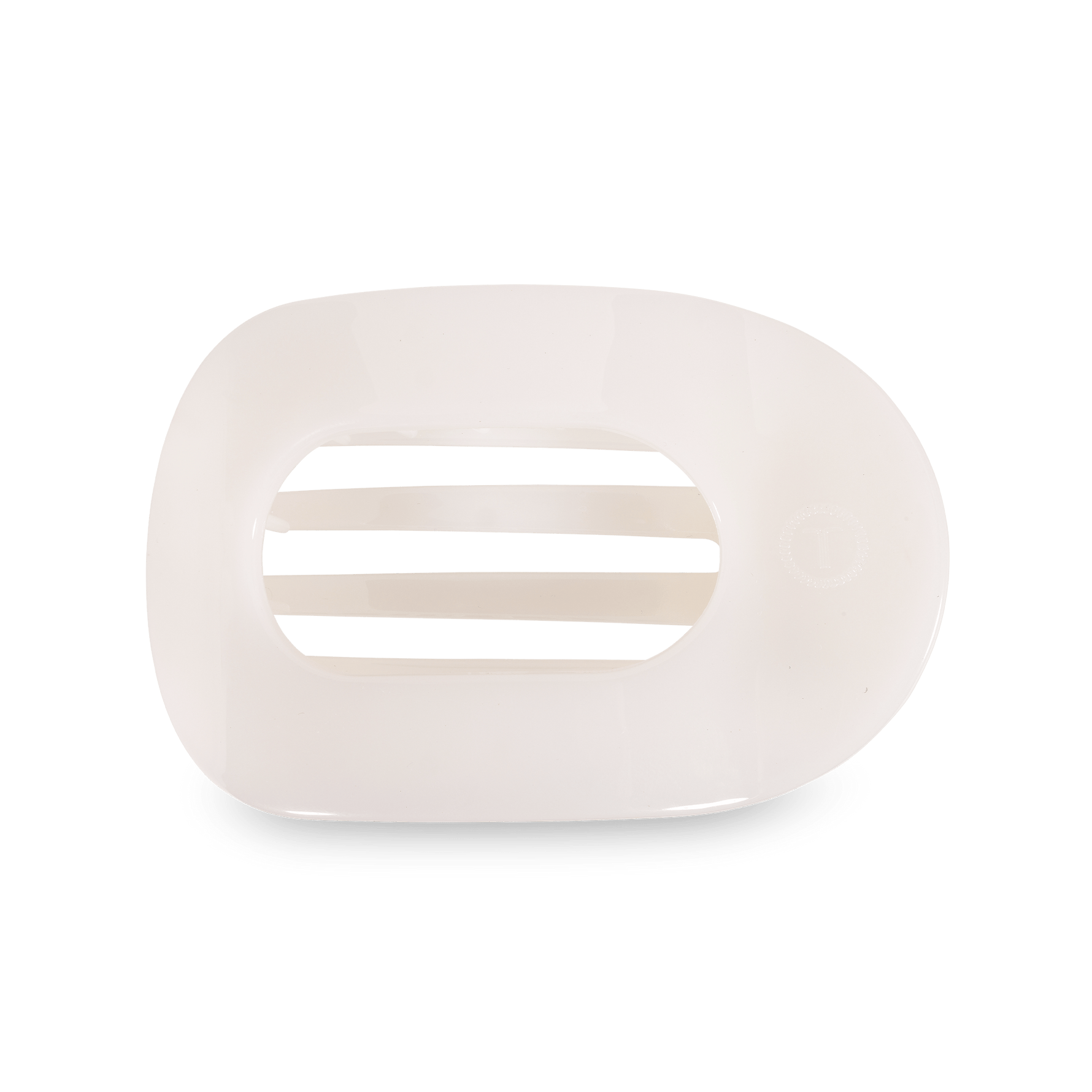 White flat round large hair clip with two-prong design