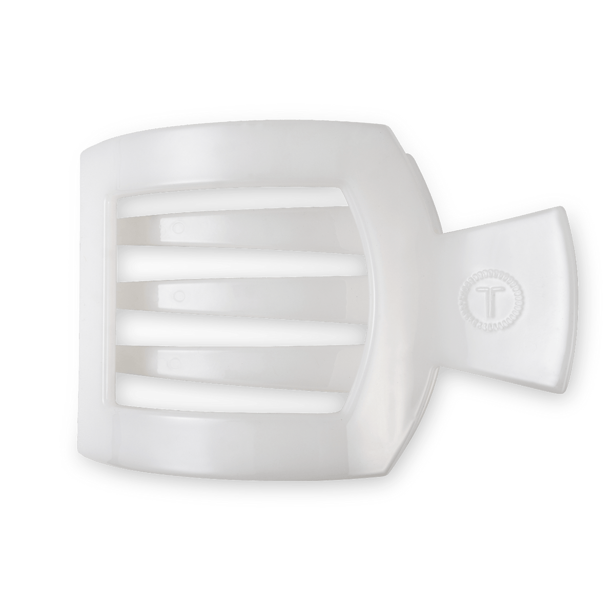 Large white flat square hair clip with black stripe inlay