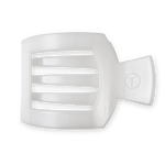 Large white flat square hair clip with black stripe inlay