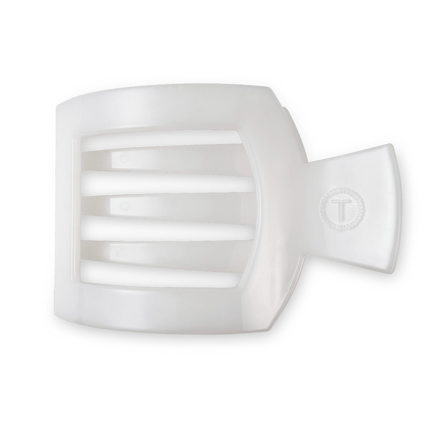 Large white flat square hair clip with black stripe inlay