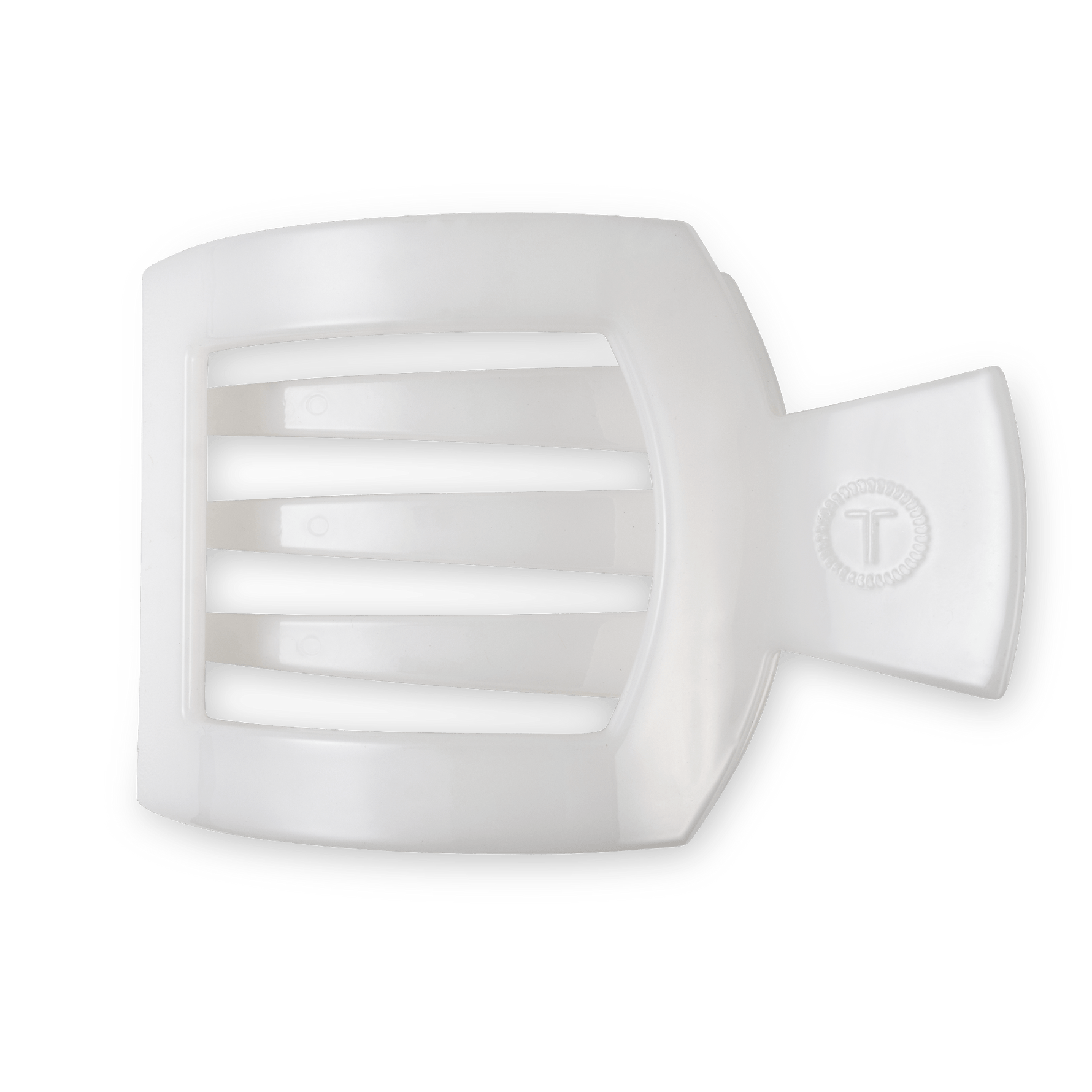 Large white flat square hair clip with black stripe inlay