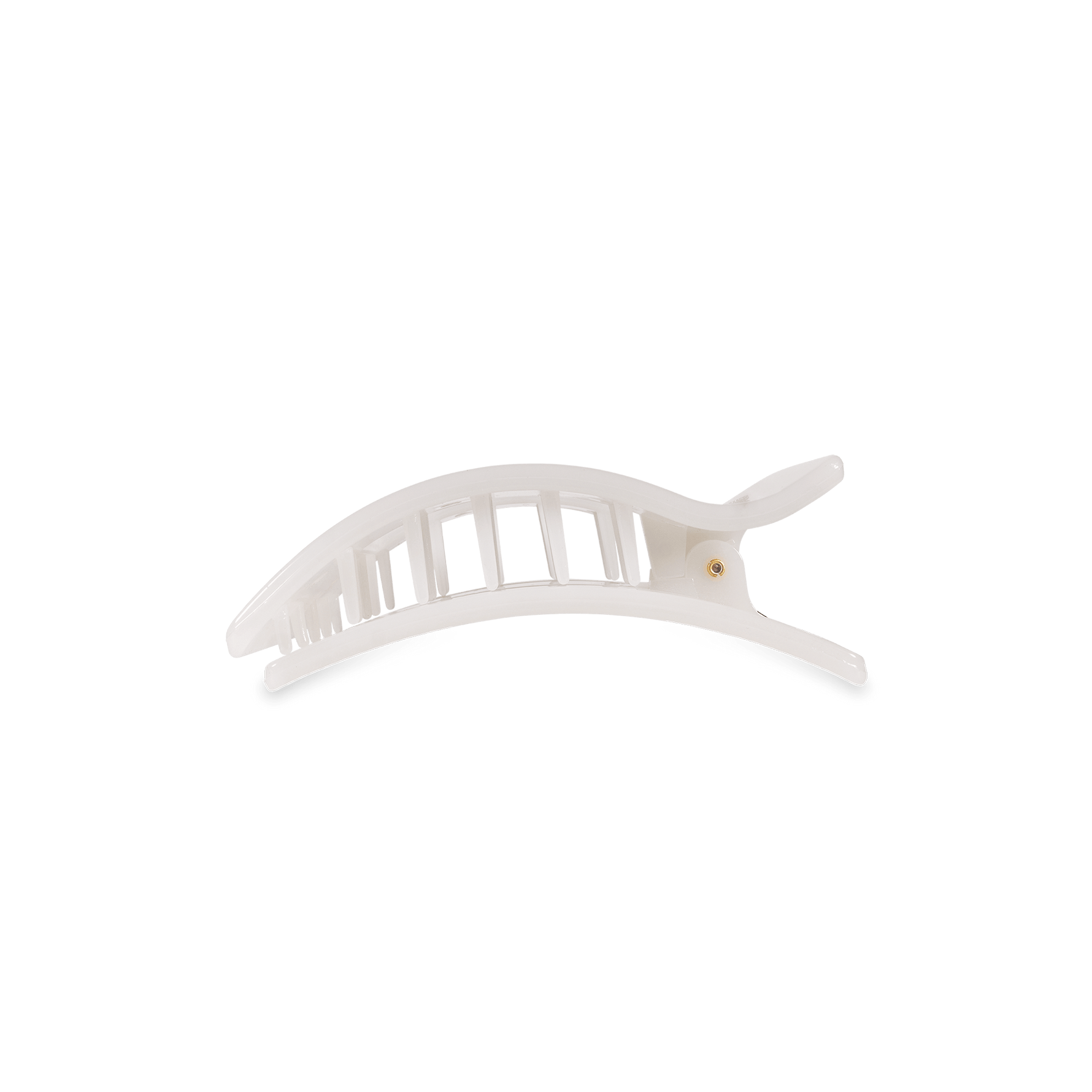 White rectangular hair clip with visible prongs on side view